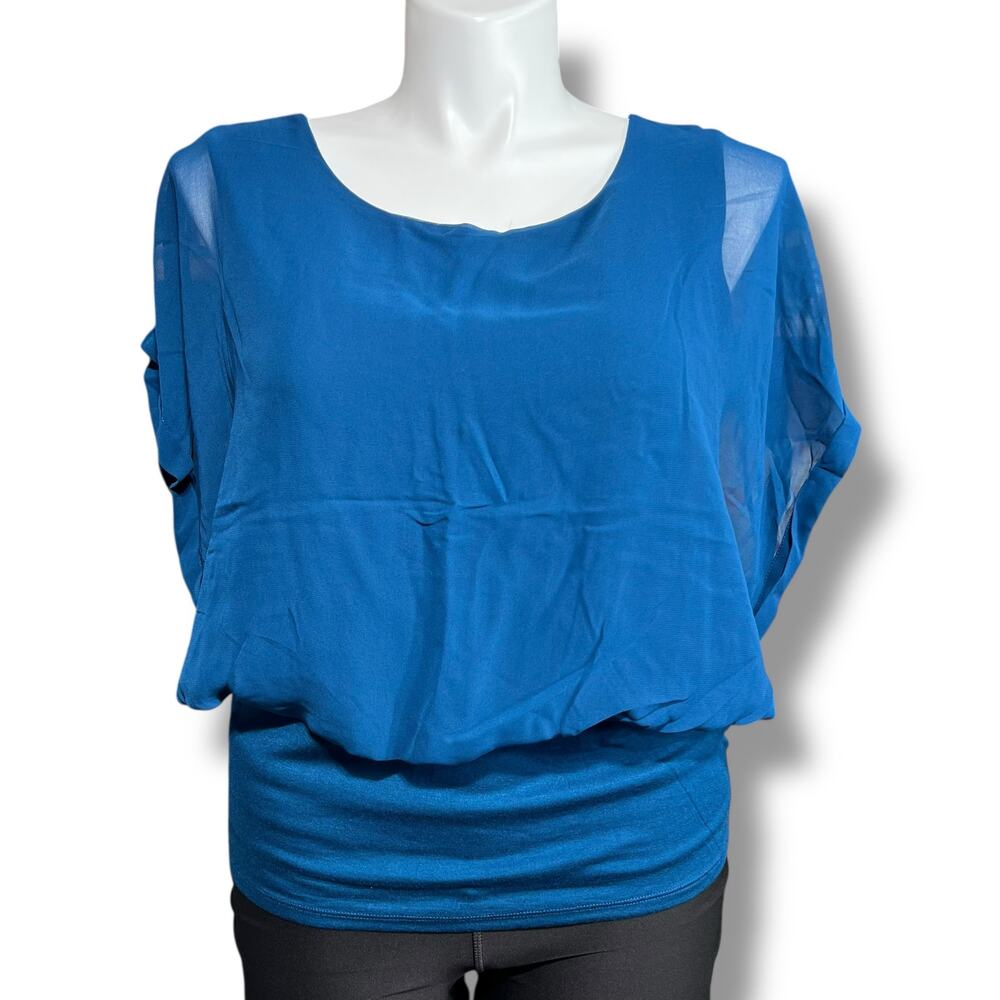Y2K Joseph A Womens Blouse Top Shirt Lined Sheer Chiffon Wide Waistband Teal XL
